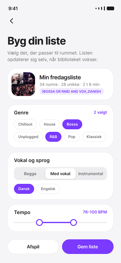 Byg liste i Odatone-appen
