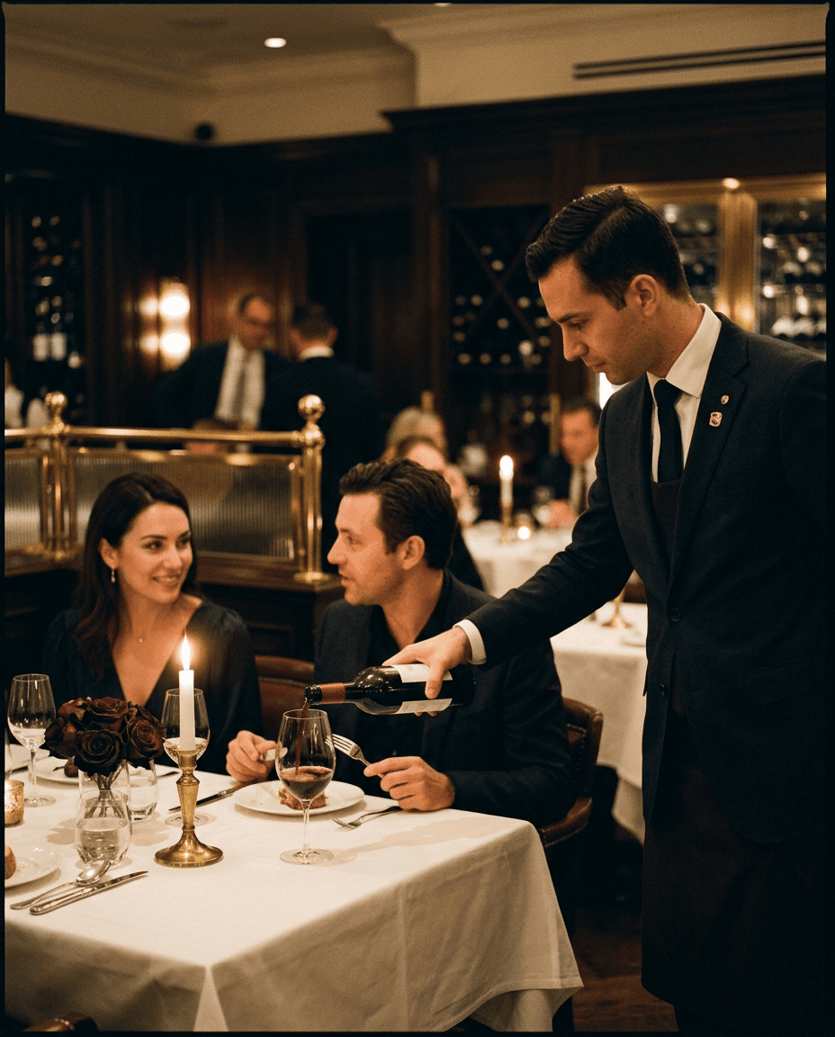 Dækket bord til aftenmiddag i en fine dining-restaurant